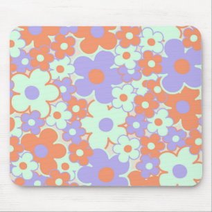 Orange Purple Blue Retro Y2K 70s Flower Pattern Mouse Mat
