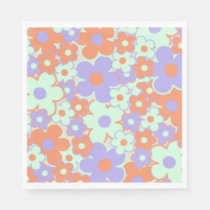 Orange Purple Blue Retro Y2K 70s Flower Pattern Napkin