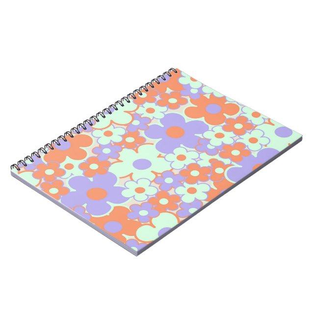 Orange Purple Blue Retro Y2K 70s Flower Pattern Notebook (Left Side)