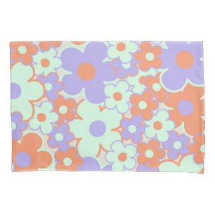 Orange Purple Blue Retro Y2K 70s Flower Pattern Pillowcase