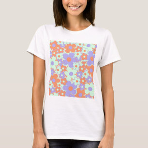 Orange Purple Blue Retro Y2K 70s Flower Pattern T-Shirt