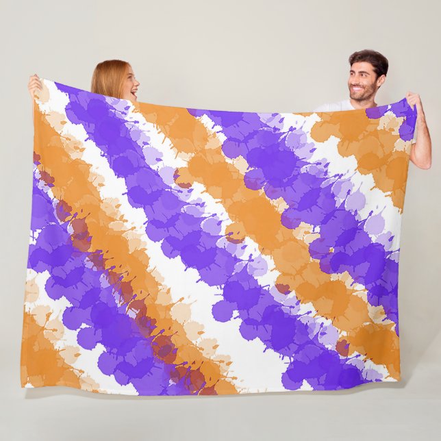 Orange & Purple Bright Splatter Fleece Blanket (In Situ)