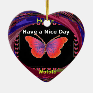 Orange Purple Butterfly Have a Nice Day Art Print Ceramic Tree Decoration
