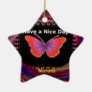 Orange Purple Butterfly Have a Nice Day Art Print Ceramic Tree Decoration