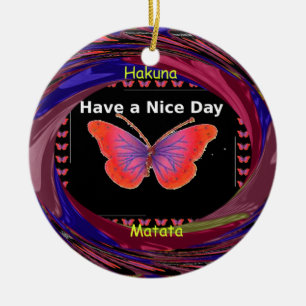 Orange Purple Butterfly Have a Nice Day Art Print Ceramic Tree Decoration