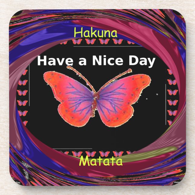 Orange Purple Butterfly Have a Nice Day Art Print Coaster (Front)