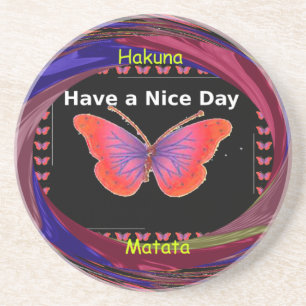 Orange Purple Butterfly Have a Nice Day Art Print Coaster