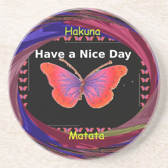 Orange Purple Butterfly Have a Nice Day Art Print Coaster (Front)