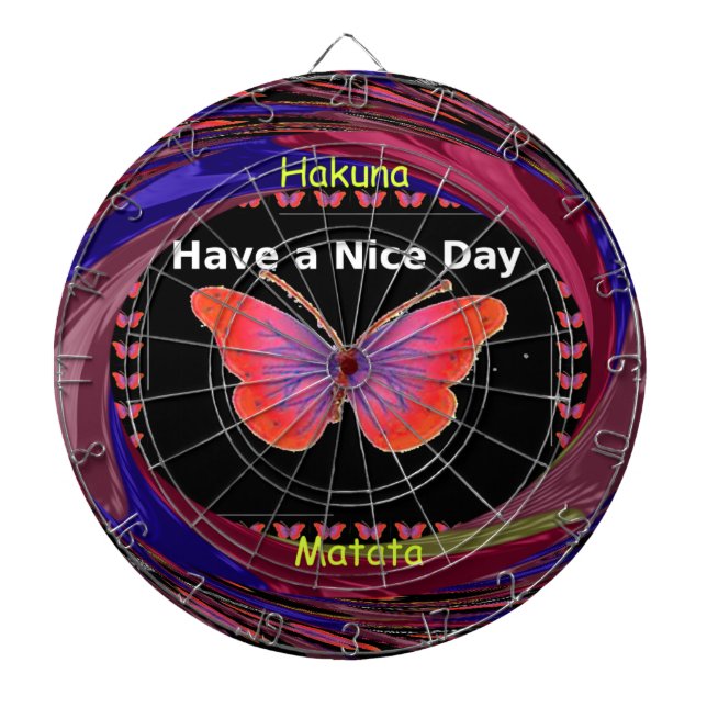 Orange Purple Butterfly Have a Nice Day Art Print Dartboard (Front)