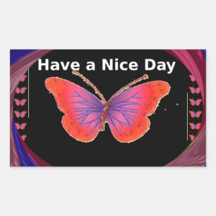 Orange Purple Butterfly Have a Nice Day Art Print Rectangular Sticker