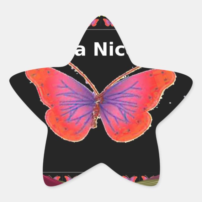 Orange Purple Butterfly Have a Nice Day Art Print Star Sticker (Front)