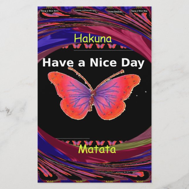 Orange Purple Butterfly Have a Nice Day Art Print Stationery (Front)