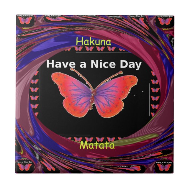 Orange Purple Butterfly Have a Nice Day Art Print Tile (Front)