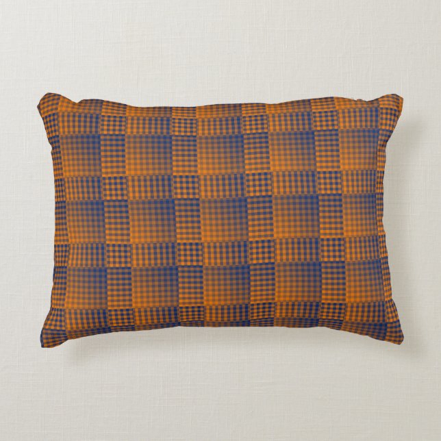 Orange Purple Checker Abstract Pattern Decorative Cushion (Front)