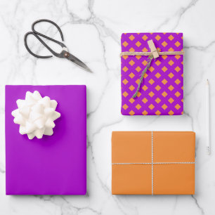 Orange + Purple Checkerboard Wrapping Paper Sheets