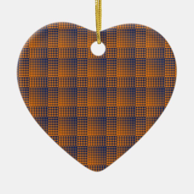 Orange Purple Chequered Abstract Pattern Ceramic Tree Decoration (Front)