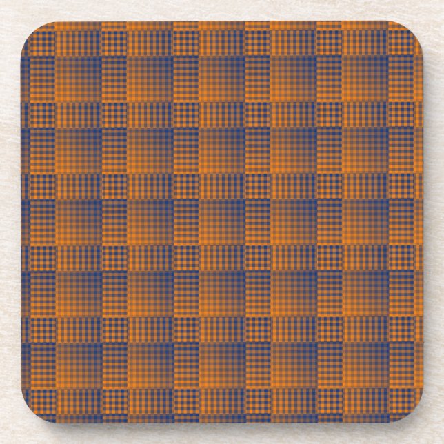 Orange Purple Chequered Abstract Pattern Coaster (Front)