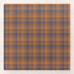Orange Purple Chequered Abstract Pattern Glass Coaster