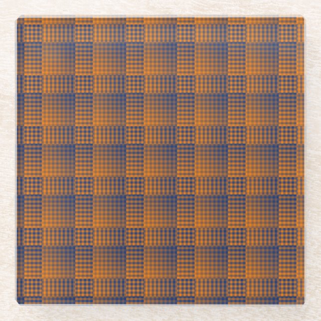 Orange Purple Chequered Abstract Pattern Glass Coaster (Front)