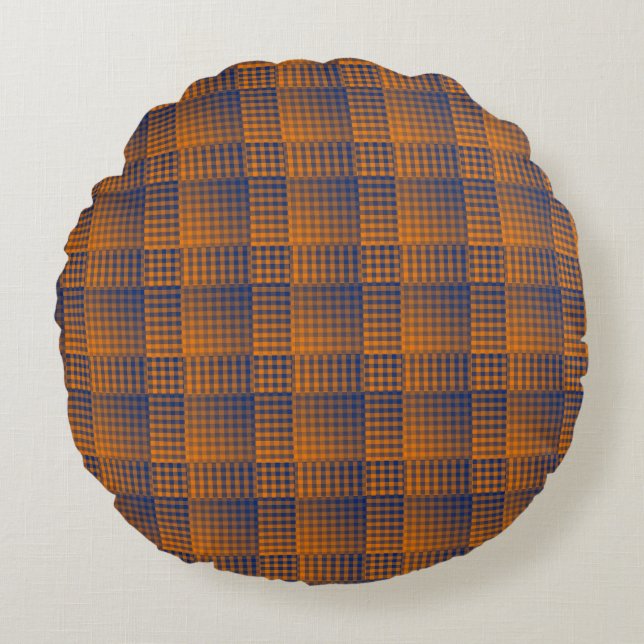 Orange Purple Chequered Abstract Pattern Round Cushion (Front)