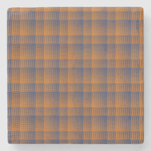 Orange Purple Chequered Abstract Pattern Stone Coaster