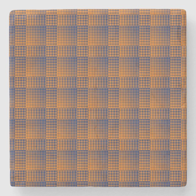 Orange Purple Chequered Abstract Pattern Stone Coaster (Front)