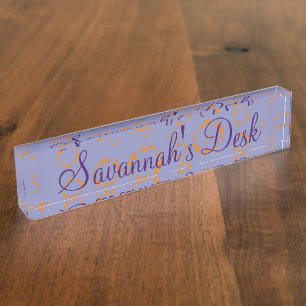 Orange Purple Circle Squares Pattern Clear Solid Nameplate