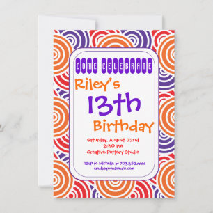 Orange Purple Circles Birthday Party Invitations
