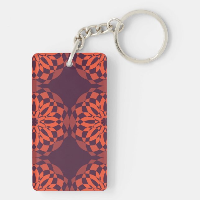 Orange purple cool, unique, trendy flower abstract key ring (Back)