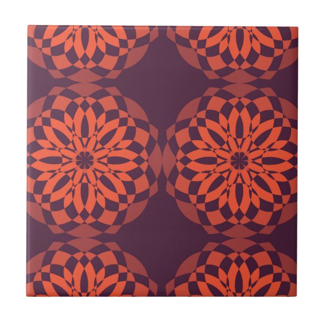Orange purple cool, unique, trendy flower abstract tile (Front)