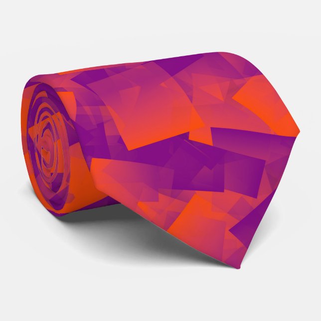 Orange Purple Cubism Abstract Pattern Tie (Rolled)