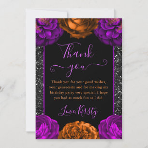 Orange & Purple Fall Flowers Halloween Birthday Thank You Card