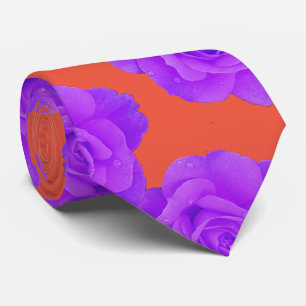 Orange Purple Floral Rose Modern Gift Favor Tie