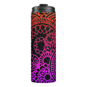 Orange Purple Flowers and Black Background Thermal Tumbler