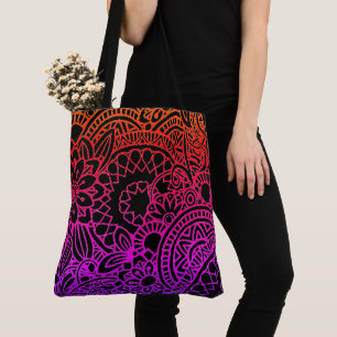 Orange Purple Flowers and Black Background Tote Bag