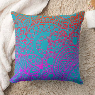 Orange Purple Flowers and Blue Background  Cushion