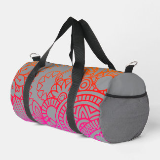 Orange Purple Flowers and Grey Background Duffle Bag