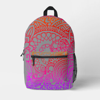 Orange Purple Flowers and Grey Background Printed Backpack