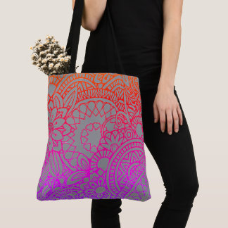 Orange Purple Flowers and Grey Background Tot Tote Bag