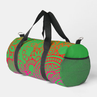 Orange Purple Flowers and Light Green Background   Duffle Bag