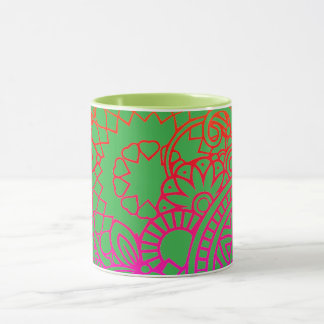 Orange Purple Flowers and Light Green Background  Mug