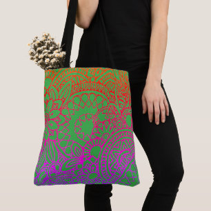 Orange Purple Flowers and Light Green Background  Tote Bag