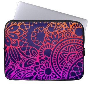 Orange Purple Flowers and Navy Blue Background Laptop Sleeve