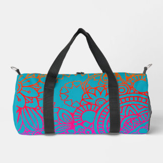 Orange Purple Flowers and Soft Blue  Background  Duffle Bag