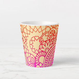 Orange Purple Flowers and Soft Peach Background Latte Mug