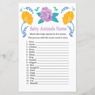 Orange Purple Flowers Baby Animals Name Game
