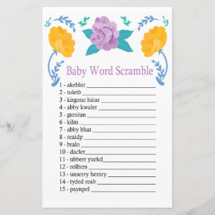 Orange Purple Flowers Baby word scramble game