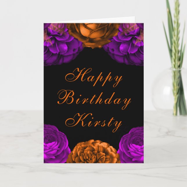 Orange Purple Flowers Halloween Birthday Card (Front)