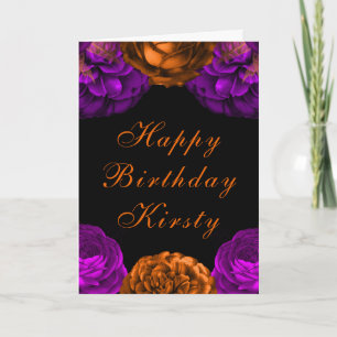 Orange Purple Flowers Halloween Birthday Card