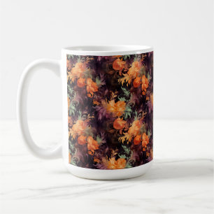 ORANGE PURPLE GREEN ROCOCCO FALL FLOWERS COFFEE MUG